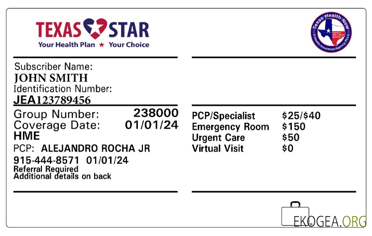 Carte d'assurance maladie du Texas